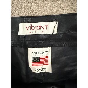 Vibrant M.I.U. Black Faux‎ Leather Flare Pants High Waisted 7 W27 Bell Bottom